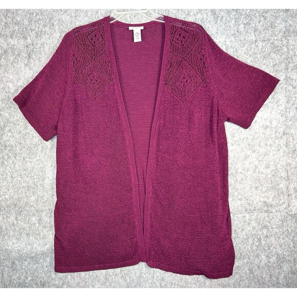 Catherines 2X Cardigan Tunic Purple Open Front Lightweight Short Sleeve - Picture 1 of 6